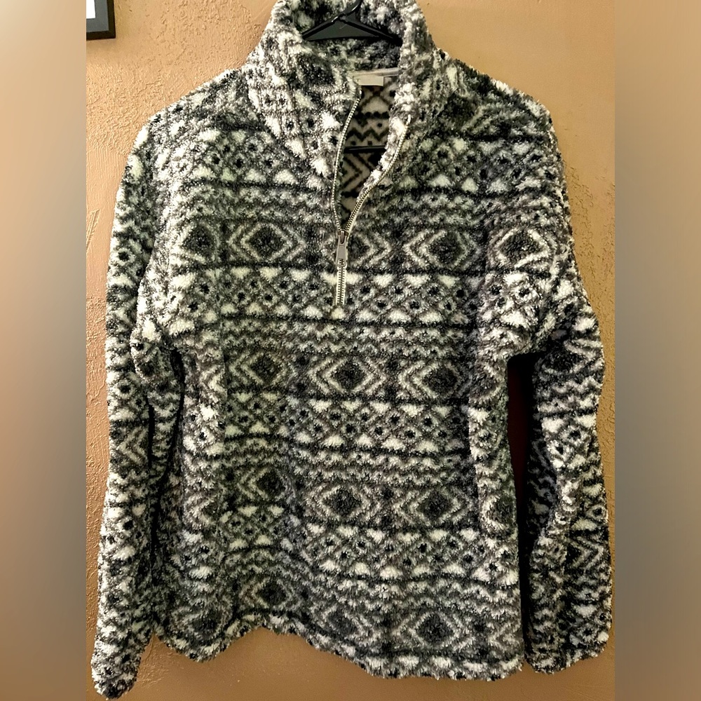 Loft size medium black and white 3/4 zip-up sweatshirt